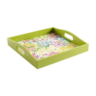 Caspari Meadow Flowers White Lacquer Square Tray-14X14 15760LQSQR
