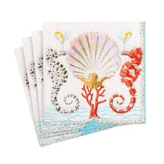 Caspari Seahorses And Shell Napkin Cocktail 15870C