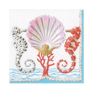 Caspari Seahorses And Shell Napkin Luncheon 15870L
