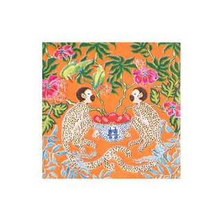 Caspari Monkeys Orange Napkin Cocktail 15921C