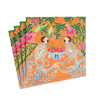 Caspari Monkeys Orange Napkin Cocktail 15921C