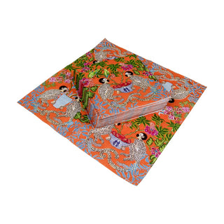 Caspari Monkeys Orange Napkin Cocktail 15921C