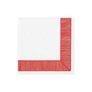 Caspari Ribbon Border Red Napkin Cocktail 15961C