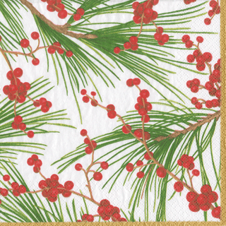 Caspari Berries And Pine  Napkin Box Cocktail - 40 per box 15990B