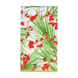 Caspari Berries And Pine Guest Towel 15990G