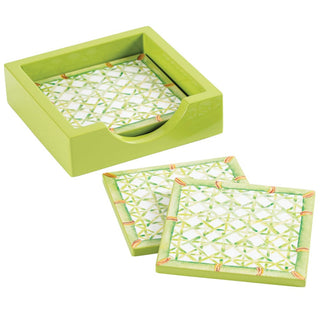 Caspari Trellis-Green Lacquer Coasters Set Of 4 16071LQCSET