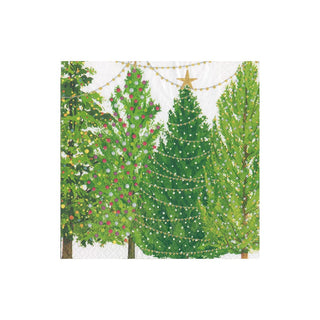 Caspari Christmas Trees With Lights Napkin Cocktail 16150C