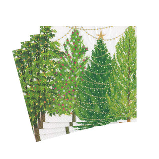 Caspari Christmas Trees With Lights Napkin Cocktail 16150C