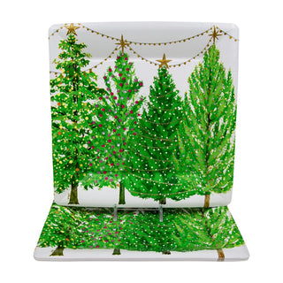 Caspari Christmas Trees With Lights  Sq Dinner Plates Square 16150DP