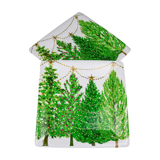 Caspari Christmas Trees With Lights  Sq Dinner Plates Square 16150DP