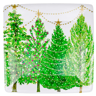 Caspari Christmas Trees With Lights  Sq Dinner Plates Square 16150DP