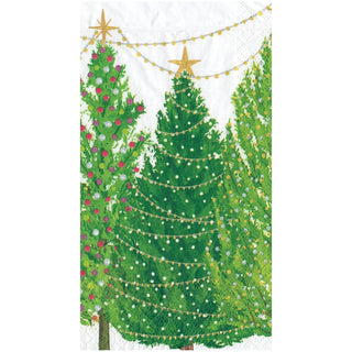 Caspari Christmas Trees With Lights Guest Towel 16150G
