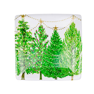 Caspari Christmas Trees With Lights  Sq Salad/Dessert Plates Square 16150SP
