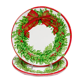 Caspari Boxwood And Berries Wreath Salad/Dessert Plates 16200SP