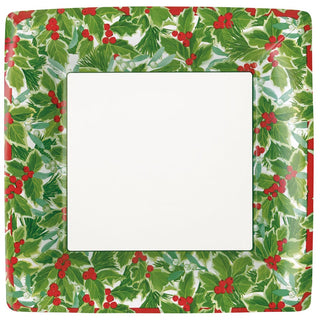 Caspari Holly And Mistletoe  Sq Dinner Plates Square 16210DP