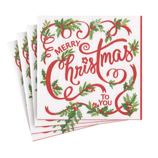 Caspari Merry Christmas To You Napkin Cocktail 16280C