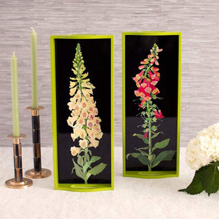 Caspari Foxglove Fuchsia-Black Lacquer Bar Tray-20X8 16322LQBAR