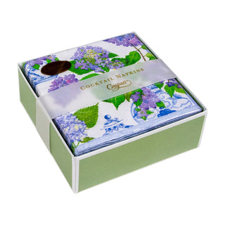 Caspari Hydrangeas And Porcelain  Napkin Box Cocktail - 40 per box 16400B