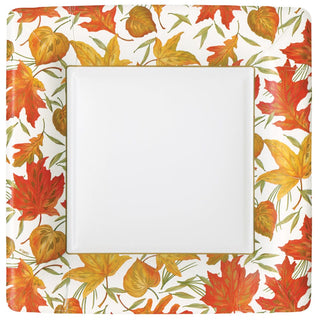Caspari Woodland Leaves Ivory  Sq Dinner Plates Square 16540DP