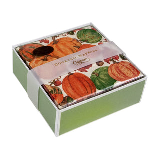 Caspari Pumpkin Field Boxed Paper Cocktail Napkins in White - 40 Per Box 16550B
