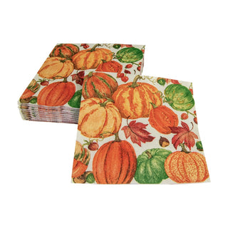 Caspari Pumpkin Field White Napkin Cocktail 16550C