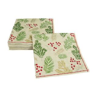 Caspari Sprigs And Berries Linen Napkin Cocktail 16690C