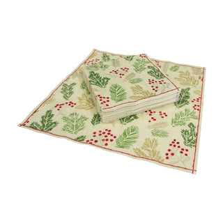 Caspari Sprigs And Berries Linen Napkin Cocktail 16690C