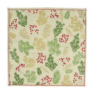 Caspari Sprigs And Berries Linen Napkin Cocktail 16690C