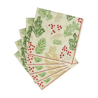 Caspari Sprigs And Berries Linen Napkin Cocktail 16690C