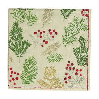 Caspari Sprigs And Berries Linen Napkin Cocktail 16690C