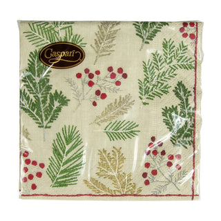 Caspari Sprigs And Berries Linen Napkin Cocktail 16690C