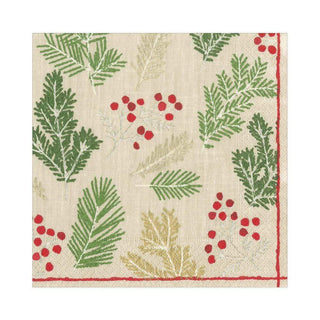 Caspari Sprigs And Berries Linen Napkin Luncheon 16690L