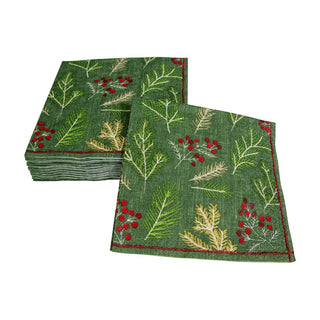 Caspari Sprigs And Berries Evergreen Napkin Cocktail 16691C