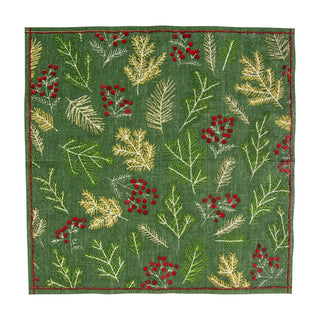 Caspari Sprigs And Berries Evergreen Napkin Cocktail 16691C