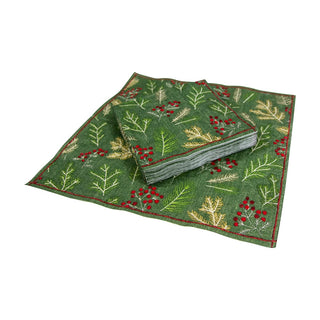 Caspari Sprigs And Berries Evergreen Napkin Cocktail 16691C