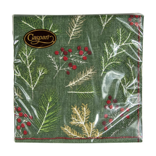 Caspari Sprigs And Berries Evergreen Napkin Cocktail 16691C