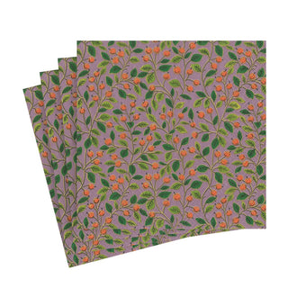 Caspari Berries And Leaves Soft Plum Napkin Luncheon 16701L
