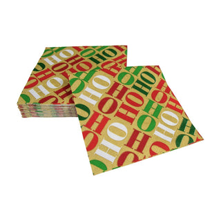 Caspari Ho Ho Ho Gold Napkin Cocktail 16751C