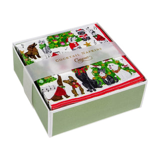 Caspari Caroling Pets  Napkin Box Cocktail - 40 per box 16770B