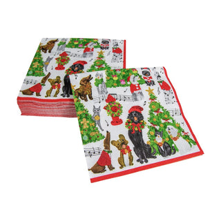 Caspari Caroling Pets Napkin Cocktail 16770C