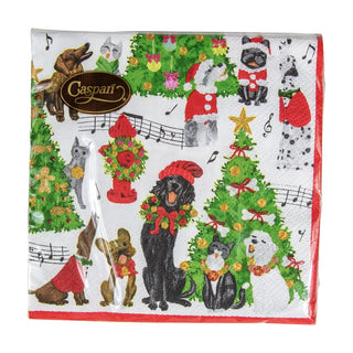 Caspari Caroling Pets Napkin Cocktail 16770C