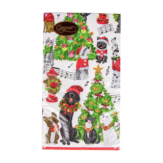 Caspari Caroling Pets Guest Towel 16770G