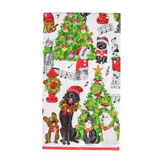 Caspari Caroling Pets Guest Towel 16770G
