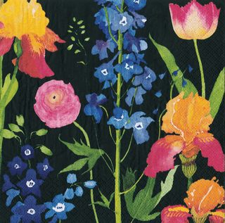 Caspari Summer Garden Black Napkin Cocktail 16851C