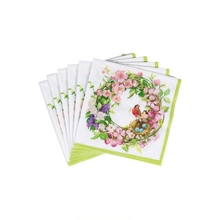 Caspari Spring Wreath  Napkin Box Cocktail - 40 per box 16860B