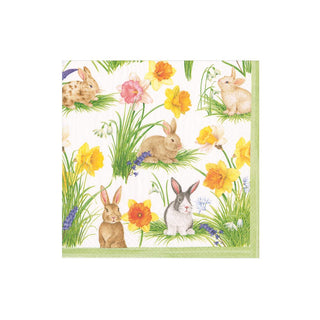 Caspari Bunnies And Daffodils Napkin Cocktail 16870C
