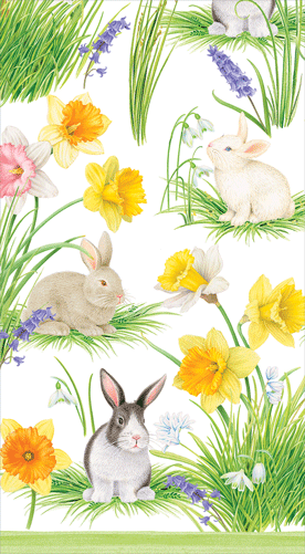 Caspari Bunnies And Daffodils Guest Towel 16870G