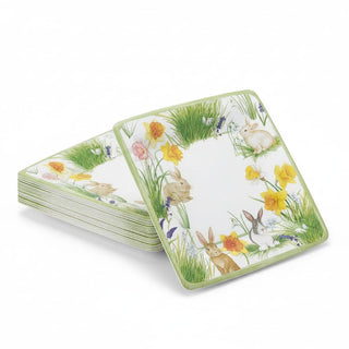 Caspari Bunnies And Daffodils  Sq Salad/Dessert Plates Square 16870SP