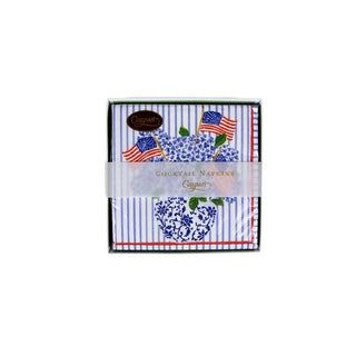 Caspari Flags And Hydrangeas  Napkin Box Cocktail - 40 per box 16900B