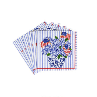 Caspari Flags And Hydrangeas  Napkin Box Cocktail - 40 per box 16900B
